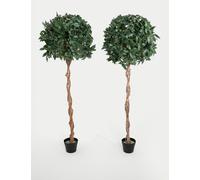 Blooming Artificial 5ft Set of 2 Artificial Tall Bay Trees in Pots Green
