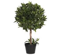 Blooming Artificial Bay Laurel Ball Tree - UV & Water Resistant Artificial Plant in Pot for Doorstep, Steps & Patio, Dense Clipped Ball on a Short Stem (70cm)