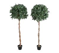 Blooming Artificial Bay Tree Pair - UV & Water Resistant Artificial Plant in Pot for Entrance, Driveway & Courtyard, Braided Natural Wood Stems (180cm, 2 Pack)