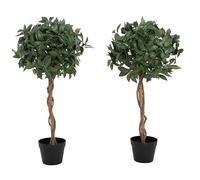 Blooming Artificial Bay Tree Pair - UV & Water Resistant Artificial Plant in Pot for Front Door, Porch & Patio, Braided Natural Wood Stems (90cm, 2 Pack)