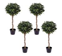 Blooming Artificial Bay Trees - UV & Water Resistant Artificial Plant in Pot for Trade Projects & Large Entrances, Braided Stems (90cm, 4 Pack)