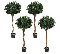 Blooming Artificial Bay Trees - UV & Water Resistant Artificial Plant in Pot for Trade Projects & Large Entrances, Braided Stems (120cm, 4 Pack)