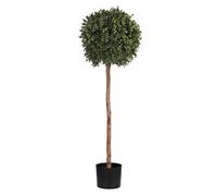 Blooming Artificial Boxwood Ball Tree - UV & Water Resistant Artificial Plant in Pot for Front Door, Patio & Garden, Clipped Buxus Ball on a Stem (120cm)