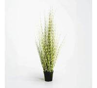 Blooming Artificial Faux Zebra Grass Plant 90cm in Black Pot, Indoor Fake Decorative Green Foliage Home Decor Kitchen Office Living Room