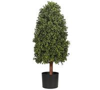 Blooming Artificial Outdoor Plant, UV and Water Resistant, Faux Decorative Tree with Pot, Easy Care, Perfect for Gardens and Patios (Boxwood Tower) (Green) (90cm)