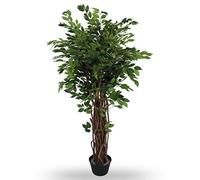 Blooming Artificial Plants Indoors in Pots, Faux Decorative Foliage, No Hassle, Easy Care, Perfect for Bringing Life to Indoor Spaces (Ficus Benjamina Liana) (Green) (210cm)
