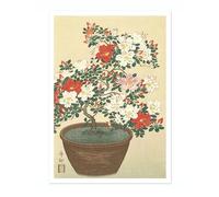 Blooming Azalea In Brown Pot Ohara Koson Poster, Japanese Woodblock Ukiyo-E Print, Vintage Nature Art Picture Animal Painting Wall Art, Artwork Home Decor, A5 (Print Only) - 21x14.8cm