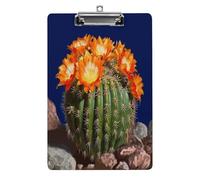 Blooming Barrel Cactus Clipboard Colorful Sturdy Acrylic Clipboard Decorative Clip Board with Metal Clip Cute Plastic Clipboards A4 for Nurses Office（Standard Size 8.5" X 12.5"）