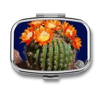 Blooming Barrel Cactus Pill Box,2 Compartments Square Pills Container,Portable for Pocket Or Purse Pill Organizer to Hold Vitamins,Medication,Fish Oil,etc