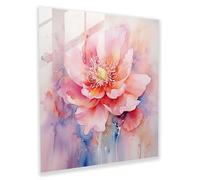 Blooming Beauty - Watercolor Glass Print - Born, Art Glass, Wall Decoration, Blooming Flower, 30.5cm x 30.5cm