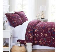 Blooming Blossom Collection - Premium Quality, Soft, Wrinkle, Fade, Stain Resistant, Hypoallergenic, Oversized Duvet Cover Set, King/California King, Red