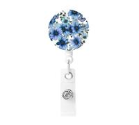 Blooming Blue Daisy Badge Reel Retractable Badge Holders Lightweight ID Badge Reels Cute Nurse Name Card Holder with Keychain Funny ID Badge Clip for Men Women