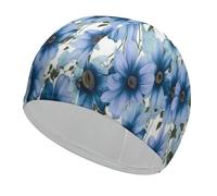 Blooming Blue Daisy Bathing Cap High Elasticity Swimming Caps Fit Both Long Hair Short Hair Comfortable Large Shower Cap for Drag Reduction and Hair Protection