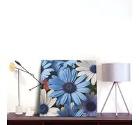 Blooming Blue Daisy Canvas Wall Art Square Bathroom Decor 12"X12" Wall Decor Pictures Farmhouse Modern Artwork Posters Prints For Bathroom Bedroom Decoration