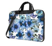Blooming blue daisy Laptop Bag Shockproof Computer Carrying Case with Shoulder Strap Messenger Shoulder Bag Briefcase, Black, 14 inch