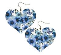 Blooming blue daisy Leather Earrings for Women Heart Earring Lightweight Dangle Earrings Jewelry Gifts