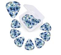 Blooming Blue Daisy Print Guitar Picks Set of 12 with Organizer Storage Box, Guitar Accessories, Ukulele for Acoustic Guitar, Bass, Valentine's Day Gift