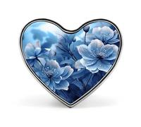 Blooming Blue Flowers Lapel Pin Heart Brooch Premium Aluminum Alloy Badge Lightweight Wearable Badge Cute Love Brooch For Valentine'S Day Mother'S Day Wedding Daily Wear & Gift Pin