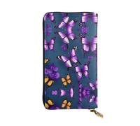 Blooming Cactus Flower Leather Wallets for Women Man, Wallets Large Billfold with 12 Card Slots,Wallet Passport wallet, Beautiful Purple Butterfly, One Size