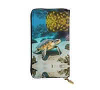 Blooming Cactus Flower Leather Wallets for Women Man, Wallets Large Billfold with 12 Card Slots,Wallet Passport wallet, Sea Turtle, One Size