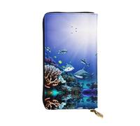 Blooming Cactus Flower Leather Wallets for Women Man, Wallets Large Billfold with 12 Card Slots,Wallet Passport wallet, Shark Swimming Under The Sea, One Size