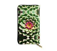 Blooming Cactus Flower Print Leather Long Clutch Wallet â€“ Fashionable Personalized Wallet, Multiple Card Slots, Gift Ready, Black, One Size