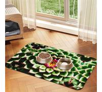 Blooming Cactus Flower print Pet Food Mat Absorbent Non-Slip PU Leather Feeding Mat for Dogs Cats Pet Bowl Placemat