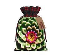 Blooming Cactus Flower Printed Gift Bags with Drawstring â€“ Christmas Party Holiday Sacks â€“ Festive Pouches for Goodie, Treats