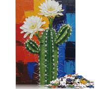 Blooming Cactus Painting with Colorful Background Puzzle 1000 Pieces Jigsaws Paper Puzzles for Adults & Teenager Jigsaw Puzzles for Adults Teenagers 38x26cm/1000pcs
