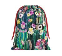 Blooming Cactus Print Drawstring Present Bag Wrapping Reusable Bag Present Wrap Bags for Christmas