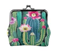 Blooming Cactus Print Lightweight Women Coin Purse Exquisite Waterproof Small Pouch for Coins Cards