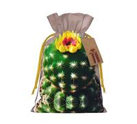 Blooming Cactus Print Stylish Drawstring Pouches,Reusable Drawstring Gift Bags,Perfect For Holiday And Party