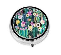 Blooming Cactus This Small, Printed, Round Pill Box is a Portable Pill and Vitamin Organizer Perfect for Pockets, Purses, and Travel.