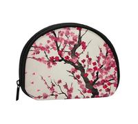 Blooming Cherry Tree Coin Purse, Mini Wallet for Women Men Gifts Change Bag with Zipper Shell Shaped Small Coin Bag Travel Organizer Change Storage Pouch for Cash, Cards, Keys, Lipstick