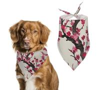 Blooming Cherry Tree Dog Bandanas for Feeding Grooming, Triangle Pet Bibs Washable Pets Scarf for Cats & Dogs