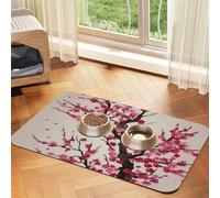 Blooming Cherry Tree Pet Feeding Mat 30x45cm, Absorbent Dog Mat for Food and Water Bowl, PU Leather Cat Food Mat Waterproof Dog Bowl Mats Quick Dry Pet Placemats-No Stains