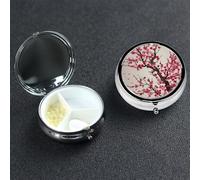 Blooming Cherry Tree Pill Box 3 Compartment Round Portable Pill Case for Pocket or Purse Pill Holder Weekly Pill Organizer Decorative Metal Medicine Vitamin Organizer Travel Gift