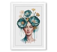 Blooming Crown Botanical Framed Wall Art Print A1 (84.1×59.4cm) White, Wall Decor for Living Room, Bedroom, Office & Home, Ready to Hang, Art Gift