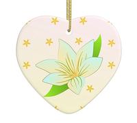 Blooming Daffodils Ceramic Christmas Heart Pendant, The Pottery Piece is Available with Silk Thread