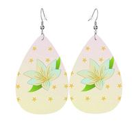 Blooming Daffodils Leather Earring. Stylish teardrop shape, perfect for women, and a great decorative choice for parties and holidays.