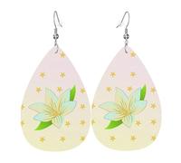 Blooming Daffodils Women's Teardrop Leather Earrings, Hook 925 Silver Plated, Holiday Accessories