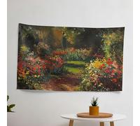 Blooming Flower Garden Claude Monet Wall Tapestry - 100% Cotton Back, Sublimation Print, Vibrant Colors - Bedroom, Living Room, Dorm Decor
