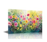 Blooming Flower Wall Art Wildflowers Pictures Print On Canvas Botanical Modern Artwork Wall Decor for Living Room Office Giclee Gallery Wrapped Posters Framed Ready to Hang, 24x16in