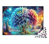 Blooming Flowers 1000 Pc Thick Cardboard Puzzle Blue Flower Fantasia Tree Challenging Brain Game Decompression Wall Decor Beautiful Decoration Indoor Leisure Puzzle 38x26cm/1000pcs