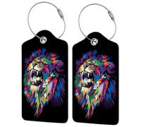 Blooming Flowers Luggage Tags for Suitcases,2 Pack Luggage Tag, Leather Stainless Steel Loop Label Tag for Women Girl Travel Bag Suitcase, Colorful Lion's Roar, 3" x 5"