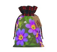 Blooming Flowers Printed Reusable Gift Bags â€“ Christmas Drawstring Pouches for Xmas, Birthday, Wedding, Holidays