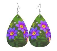 Blooming Flowers Printed Teardrop Leather Earrings, Fashion Water Drop Dangle Accessory for Holiday Party