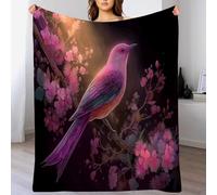 Blooming Flowers Throw Blanket Soft Fluffy Blankets for Bedroom Sofa, Birds On Cherry Blossom Tree Microfuber Cozy Plush Warm Pink Flannel Blankets for Adults Couch Travel 140×180 cm (55.12×70.87 in)