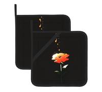 Blooming Flowers Washable Pot Holder Set, Heat Resistant Pot Holder Accessories 2-Piece Set, Cooking Oven Grill Mat, 8 * 8 Inch