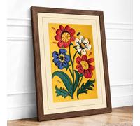 Blooming Folk Garden Botanical Framed Wall Art Print A3 (42×29.7cm) Walnut, Wall Decor for Living Room, Bedroom, Office & Home, Ready to Hang, Art Gift